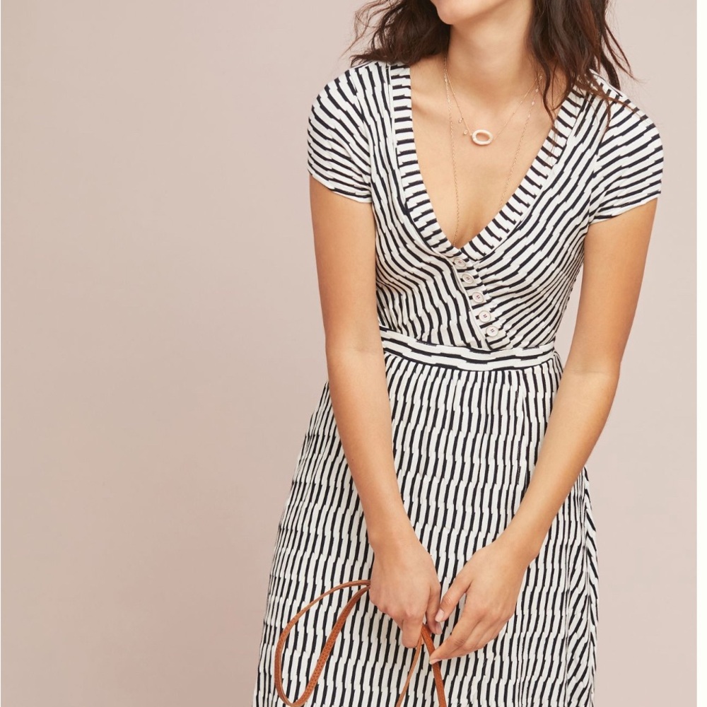 Anthropologie Maeve Paladino Textured Dress Navy and White Size Small